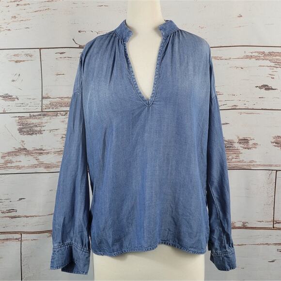 Cloth & Stone Chambray Denim Blouse V-Neck Size Small - Picture 1 of 6